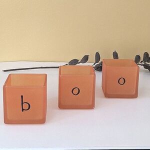 Orange Glass Halloween Cube Candleholders Set Of Three